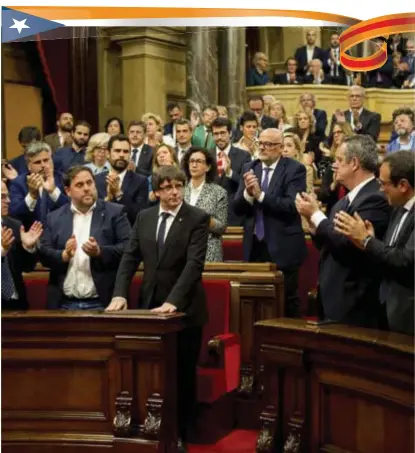  ?? De Catalaanse ministerpr­esident Carles Puigdemont tijdens zijn toespraak.
FOTO EPAEFE ??
