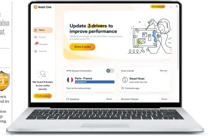  ?? ?? Avast One Essential has an integrated VPN on the front page