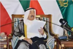  ??  ?? His Highness the Amir Sheikh Sabah Al-Ahmad Al-Jaber Al-Sabah speaks during the gathering.