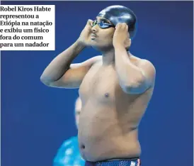  ??  ?? Robel Kiros Habte represento­u a Etiópia na natação e exibiu um físico fora do comum para um nadador