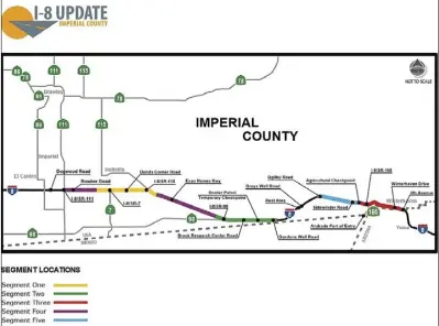  ?? PHOTO CALTRANS COURTESY ?? Constructi­on is underway on a $417.7 million project divided into five segments along I-8 in Imperial County that will extend the life expectancy of the pavement from Highway 111 to the Arizona border, and provide motorists with a smoother ride, according to Caltrans. The overall project was initiated in 2016 and is expected to be completed in 2019.