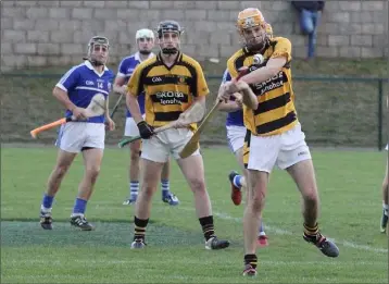  ??  ?? Rathnure’s Eoin Boggan launches a bomb during the Pettitt’s SHC clash with Oylegate-Glenbrien.