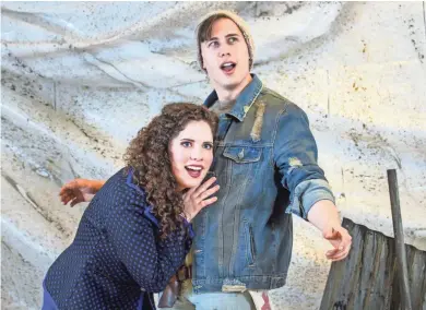  ?? MARK FROHNA ?? Rachael Zientek and Lucas Pastrana play leading roles in Skylight Music Theatre's production of "Urinetown."