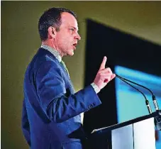  ?? DARRYL DYCK/THE CANADIAN PRESS FILE PHOTO ?? CMHC CEO Evan Siddall addresses the Greater Vancouver Board of Trade last November. The CMHC raised mortgage insurance rates in March.