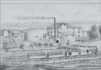  ?? UW LIBRARY ?? A Grand Trunk Railway train steams past German Mills as seen in Parsell’s Atlas, 1881. German Mills was once a thriving, bustling village, with a flour mill and saw mill, a cooperage, a general store and more.