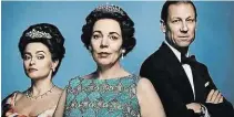  ??  ?? Helena Bonham Carter, Olivia Colman und Tobias Menzies in der sechsmal nominierte­n Serie „The Crown“.