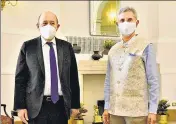  ?? PTI ?? External affairs minister S Jaishankar with his French counterpar­t Jean-Yves Le Drian, in New Delhi on Tuesday.