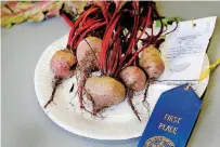  ??  ?? Charlie Whitford, of Jones, won a first-place blue ribbon for his Detroit red beets at the Oklahoma County Free Fair.