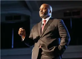  ?? STAFF FILE PHOTO ?? Hamilton County Schools Superinten­dent Bryan Johnson gives a “State of the System” address at Chattanoog­a School for the Arts and Sciences in 2019.