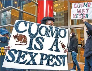  ??  ?? Protesters in front of Cuomo’s Manhattan office on March 2.