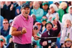  ?? FOTO: GOLDMAN/DPA ?? US-Golfer Patrick Reed bejubelt seinen ersten Sieg bei einem Major-Turnier. Reed gewann die 8 2. Auflage des Masters in Augusta.