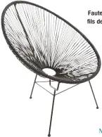  ??  ?? Années 1960 Fauteuil de jardin noir, rond, en fils de résine tressés. Structure en métal, peinture époxy. &gt; Copacabana, 69,90 €, Maisons du monde.