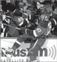  ?? AP/JEFF ROBERSON ?? St. Louis left winger David Perron celebrates after scoring the Blues’ second goal in their 3-1 playoff victory over the San Jose Sharks on Saturday. The Blues won the first-round series 4-1.