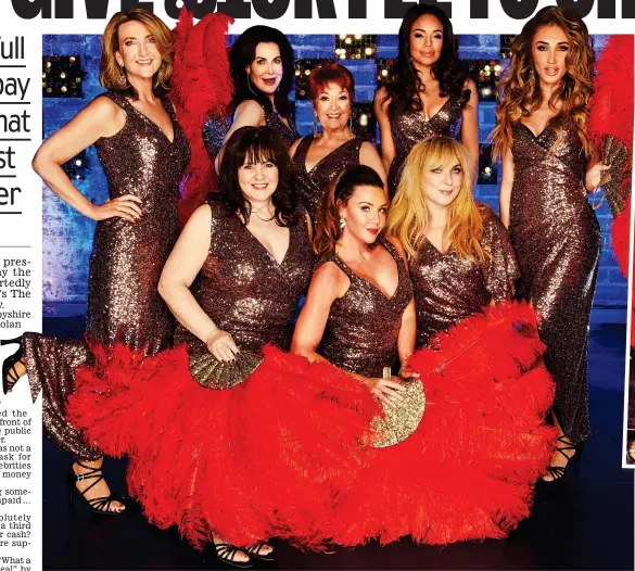  ??  ?? Glitter and glamour: The celebritie­s stripped out of these dresses to raise awareness of breast cancer in a live show last month