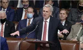  ?? Thursday. Photograph: AP ?? Kevin McCarthy, House minority leader, speaks against the Build Back Better package on