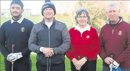  ?? ?? From left, Canterbury’s 2023 captains juniors’ captain Matthew Jones, club captain Mark Broadhurst, ladies’ captain Fran Fearn and seniors’ skipper David Spencer, and, below, Sarah Wetherell, left, and Ali Ord, right, receive the Winter Cups from former ladies’ captain Moira Holt