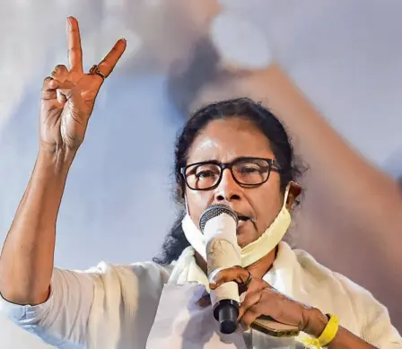  ??  ?? MAMATA BANERJEE, Trinamool Congress supremo and West Bengal Chief Minister, during an interactio­n with the media in Kolkata on May 2. The BJP’S vaulting, Hinduvta-driven ambitions were pulverised by the Trinamool.