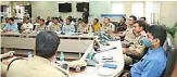  ?? ?? City police commission­er C.V. Anand holds a coordinati­on meeting with senior officials. — DC