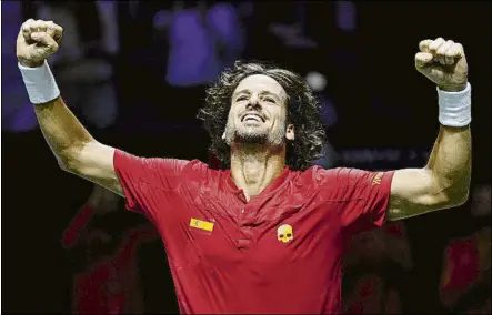  ?? FOTO: EFE ?? Feliciano López, tras derrotar a Andrey Rublev en el primer punto del España-Rusia en el Madrid Arena