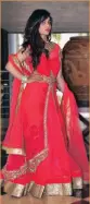  ?? PICTURES: XOTIKFOTO, ENENS ?? Radha is wearing a designer long jacket-style net lehenga in a coral shade with stoneencru­sted detail at the top and the bottom.