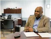  ?? PAUL SANCYA/AP ?? Ray Curry, president of the United Auto Workers, talks about battery plants last week in Southfield, Mich.