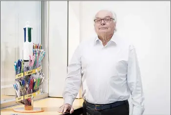  ??  ?? The chairman of the French BIC company, Bruno Bich, poses at the company headquarte­rs in Paris on May 17. At nearly 70, Bruno Bich will be re-nominated for two years as the chairman of the company funded by his father. Every four seconds, 1,000...