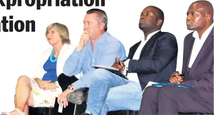  ??  ?? Provincial DA leaders Ann McDonnel, Francois Rodgers, Tshwane Mayor Solly Msimanga and Zwakele Mncwango at the public meeting Gugu Myeni