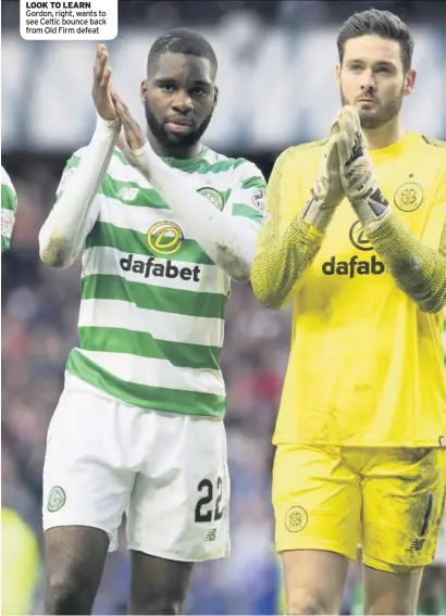  ??  ?? LOOK TO LEARN Gordon, right, wants to see Celtic bounce back from Old Firm defeat