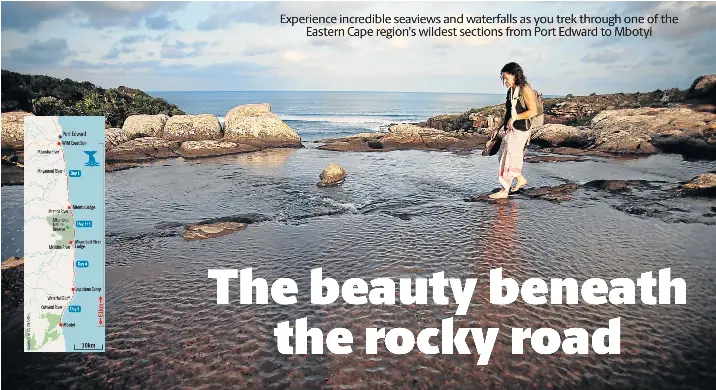  ?? Picture: MARIANNE SCHWANKHAR­T ?? SERENE: A waterfall flows into the sea at Mkambati Reserve (above).