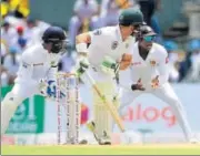  ?? AFP ?? South Africa's Dean Elgar watches an edge off his bat fly to slips in Colombo on Saturday.