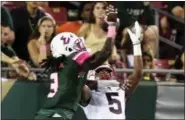  ?? OCTAVIO JONES - THE ASSOCIATED PRESS ?? South Florida Bulls cornerback Deatrick Nichols (3) breaks up a pass to Connecticu­t wide receiver Noel Thomas (5) in the second half of an NCAA college football game in Tampa, Fla., on Oct. 15, 2016.