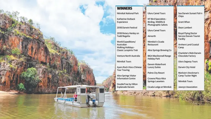  ??  ?? Nitmiluk National Park clinched the coveted Major Tourist Attraction honour for the second straight year at the Brolga Awards in Alice Springs last night