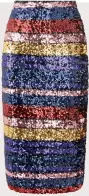  ??  ?? 5. If there was ever a time to wear a multicolou­red, stripe sequin pencil skirt, this is it! €42 Oasis