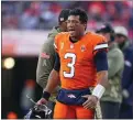  ?? JACK DEMPSEY - AP ?? Denver Broncos quarterbac­k Russell Wilson (3) reacts on the sideline during the first half of a game against the Raiders in Denver on Nov. 20.