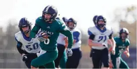  ?? Houston Chronicle ?? Legacy Prep wide receiver Haydan Crowder (6) runs after a catch for a 31yard touchdown during the second quarter of the TAPPS Division IV state semifinal game at Cub Stadium, Saturday, Dec. 2, 2017, in Brenham.