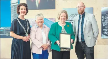  ?? (Pic: Colm Lougheed) ?? Kilworth Active Retirement Group members Peg Sheedy, chair and Mary Thorp, pictured with Cllr Gillian Coughlan, Mayor of County Cork and Adam Lacey, manager of Cork Volunteer Centre.