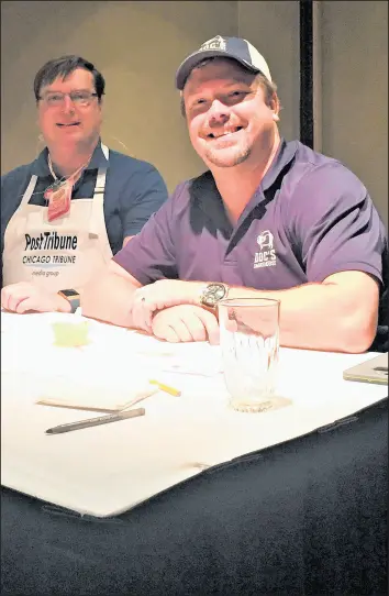  ?? MUNSTER CHAMBER OF COMMERCE ?? Columnist Phil Potempa, left, will once again join Brent Brashier of Doc’s BBQ, pictured on the 2018 judging panel, to score chili recipes at the chili cook-off on Oct. 14.