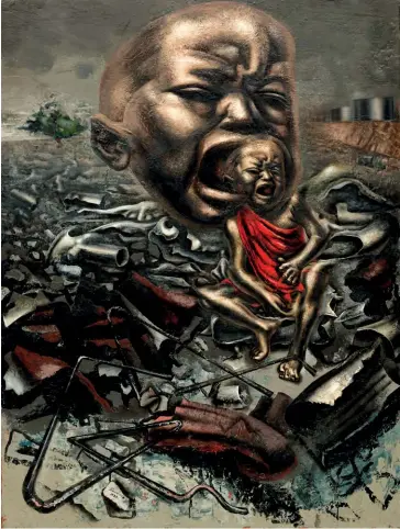  ??  ?? David Alfaro Siqueiros. « Echo of a Scream ». 1937. Émail sur bois. 122 × 91,4 cm. (The Museum of Modern Art, New York; don de Edward M. M. Warburg). Enamel on wood