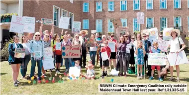  ??  ?? RBWM Climate Emergency Coalition rally outside Maidenhead Town Hall last year. Ref:131335-15
Wildlife groups have encouraged residents to have their say on the council’s draft environmen­tal strategy. The council aims to be carbon neutral by 2050.