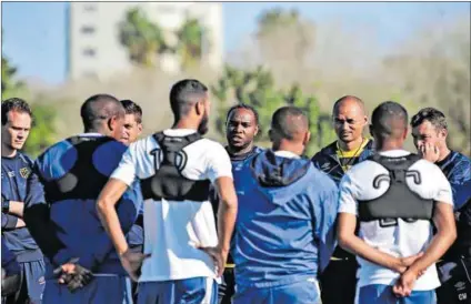  ??  ?? Tech savvy: Cape Town City FC players are kitted out in Viper Pod vests that monitor their performanc­e and the data is used to improve their game. Photo: Grant Pitcher/Gallo Images