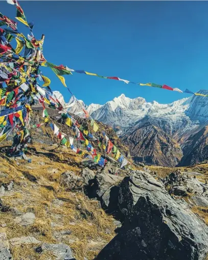  ?? Photograph­s: PA ?? View from Annapurna base camp in the Himalayas, main; a game drive in South Africa, above left; the Golden Eagle on the Trans-siberian railway, inset right