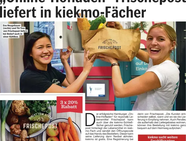  ??  ?? Eva Neugebauer (rechts) und Thi Tran von Frischepos­t liefern bei Bedarf auch in einer Kühlbox.