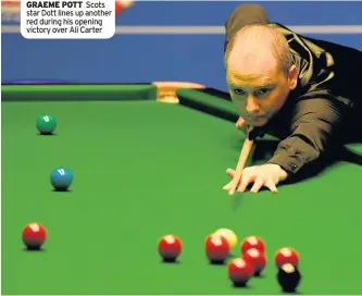  ??  ?? GRAEME POTT Scots star Dott lines up another red during his opening victory over Ali Carter