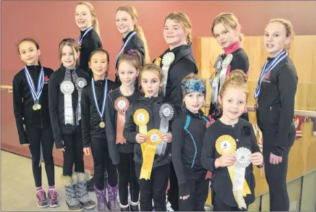  ?? SUBMITTED ?? These local skaters won medals at junior provincial­s, held this past weekend. In front from left are: Brooke Pennington, Brooklyn Smith, Katelyn Li, Kennedy Ruth Avery, Madison Fortune, MacKenzie Garneau and Addison Dunphy. In back from left are: Nina...