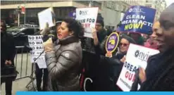  ?? —AFP ?? NEW YORK: Venezuelan dreamer Francis Madi (center), from the New York Immigratio­n Coalition and other immigrants and pro-immigratio­n advocates protest in front of Trump Tower in New York to ask Congress to pass a clean Dream Act that legalizes...