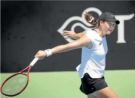  ?? ROSS GIBLIN/STUFF ?? Emily Fanning has lost just three games in two matches for the New Zealand team this week at the Fed Cup in Wellington.