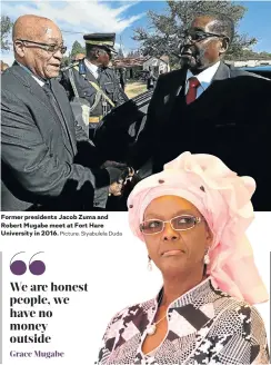  ?? Picture: Siyabulela Duda ?? Former presidents Jacob Zuma and Robert Mugabe meet at Fort Hare University in 2016.