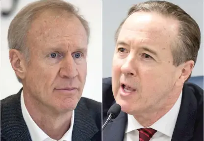  ??  ?? Chicago Public Schools CEO Forrest Claypool ( right) has been feuding with Gov. Bruce Rauner over school funding. | FILE PHOTOS