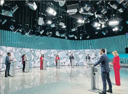  ?? EP ?? Los seis candidatos a las elecciones de Madrid durante el debate organizado ayer por Telemadrid