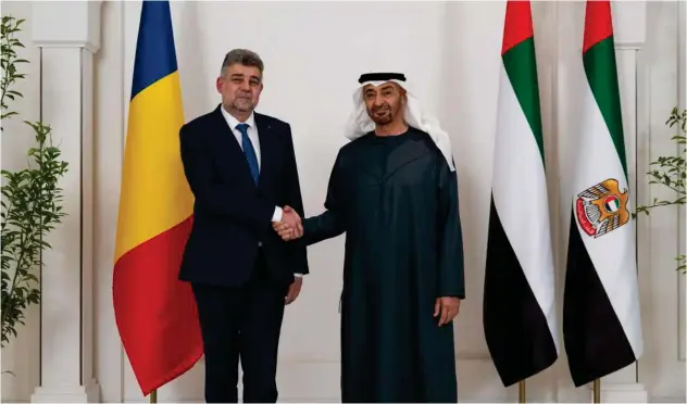  ?? WAM ?? ↑
President His Highness Sheikh Mohamed received Ion-marcel Ciolacu, Prime Minister of Romania, who is on a working visit to the UAE.
